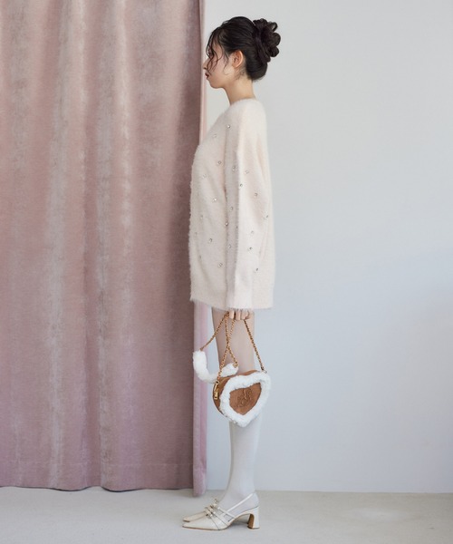 新色追加】ビジューフェザーロングカーディガン（カーディガン/ボレロ