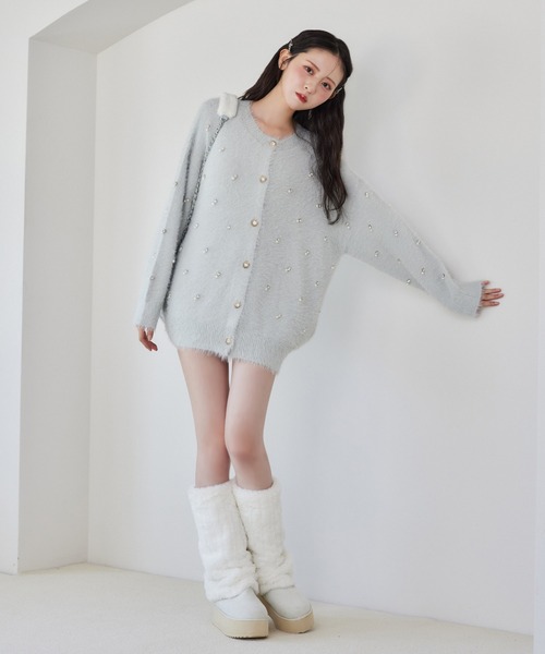 新色追加】ビジューフェザーロングカーディガン（カーディガン/ボレロ