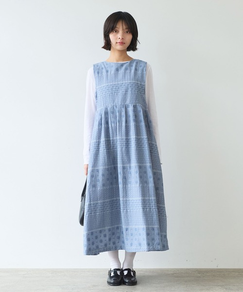 bulle de savon(ビュルデサボン)の「noble flower ジャカード ジャンパースカート(ジャンパースカート・レディース・ブルーグレー/アイボリー・FREE)」の3枚目の写真