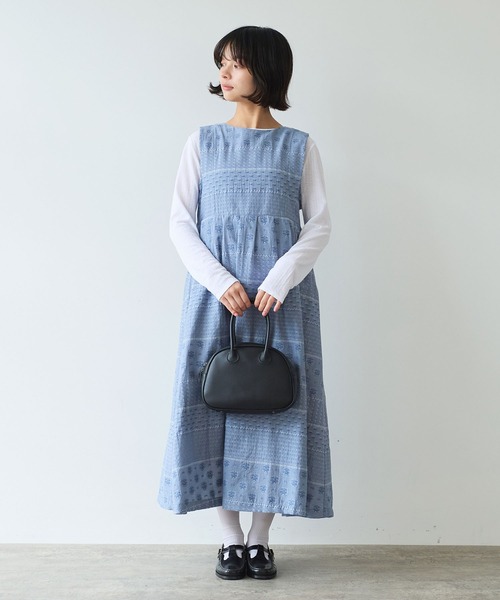 bulle de savon(ビュルデサボン)の「noble flower ジャカード ジャンパースカート(ジャンパースカート・レディース・ブルーグレー/アイボリー・FREE)」の4枚目の写真