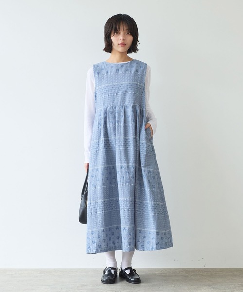 bulle de savon(ビュルデサボン)の「noble flower ジャカード ジャンパースカート(ジャンパースカート・レディース・ブルーグレー/アイボリー・FREE)」の9枚目の写真