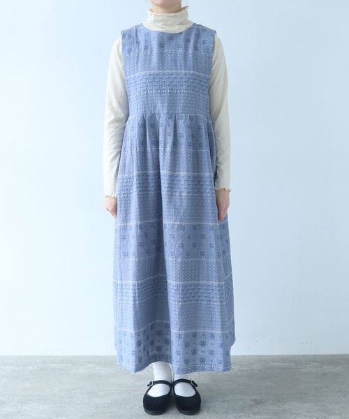bulle de savon(ビュルデサボン)の「noble flower ジャカード ジャンパースカート(ジャンパースカート・レディース・ブルーグレー/アイボリー・FREE)」の12枚目の写真