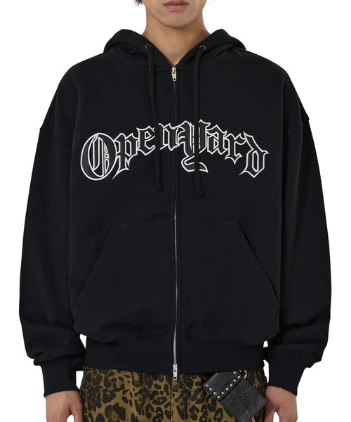 OY(オーワイ)の「『OY/オーワイ』OLD LEATHER PATCH HOODIE ZIP UP/オールドレザーパッチジップアップパーカー(パーカー・レディース・ブラック・L/M)」の2枚目の写真