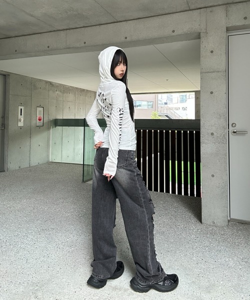 KsG（ケーエスジー）の「multi damage wide denim（デニムパンツ・レディース・ブラック・MEDIUM/LARGE/SMALL）」の5枚目の写真