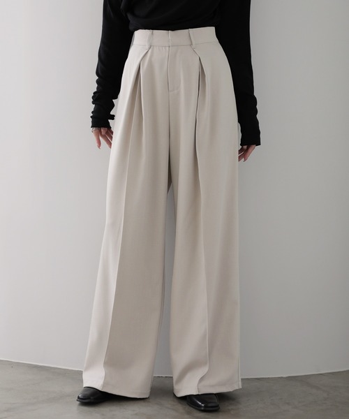 nouvellemoi(ヌーベルモイ)の「ダブルタックヘビーワイドスラックスパンツ(その他パンツ・レディース・グレー/ブラウン/ベージュ/ブラック・L/M/S)」の1枚目の写真