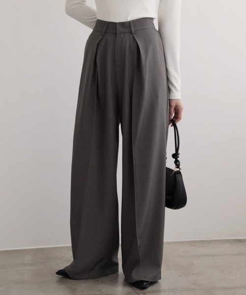 nouvellemoi(ヌーベルモイ)の「ダブルタックヘビーワイドスラックスパンツ(その他パンツ・レディース・グレー/ブラウン/ベージュ/ブラック・L/M/S)」の3枚目の写真