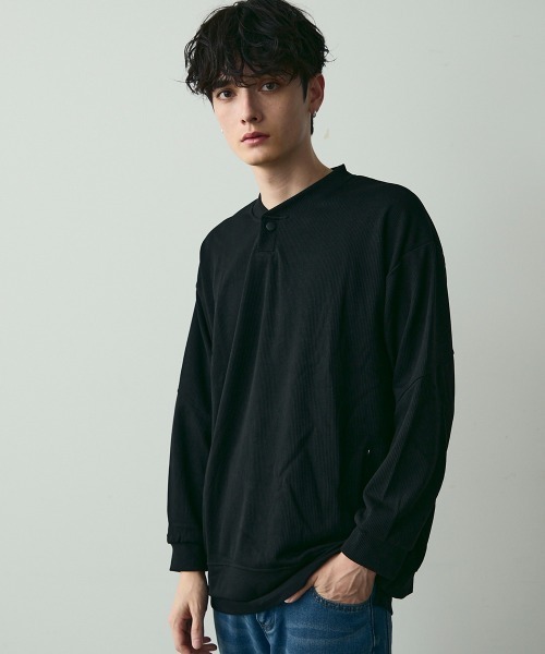 Shoowtime(ショウタイム)の「Snap Detail Pullover Long Sleeve Tee / スナップボタンデザインカットソー(Tシャツ/カットソー・メンズ・ブラック・MEDIUM/LARGE/X-LARGE)」の6枚目の写真