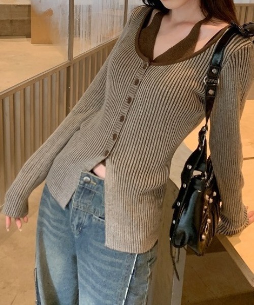 deux amour（ドゥーザムール）の「レイヤードリブ前ボタン長袖トップス（その他トップス・レディース・ベージュ・FREE）」の3枚目の写真