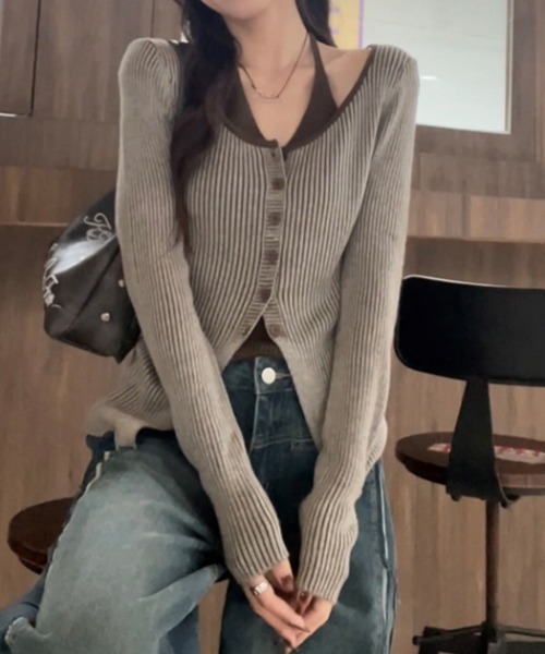 deux amour（ドゥーザムール）の「レイヤードリブ前ボタン長袖トップス（その他トップス・レディース・ベージュ・FREE）」の4枚目の写真