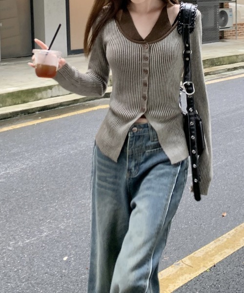 deux amour（ドゥーザムール）の「レイヤードリブ前ボタン長袖トップス（その他トップス・レディース・ベージュ・FREE）」の5枚目の写真