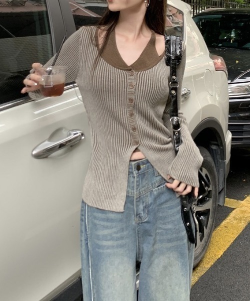 deux amour（ドゥーザムール）の「レイヤードリブ前ボタン長袖トップス（その他トップス・レディース・ベージュ・FREE）」の6枚目の写真