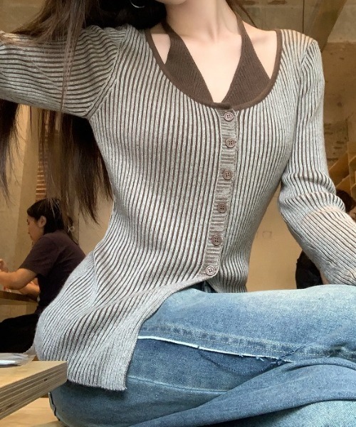 deux amour（ドゥーザムール）の「レイヤードリブ前ボタン長袖トップス（その他トップス・レディース・ベージュ・FREE）」の7枚目の写真