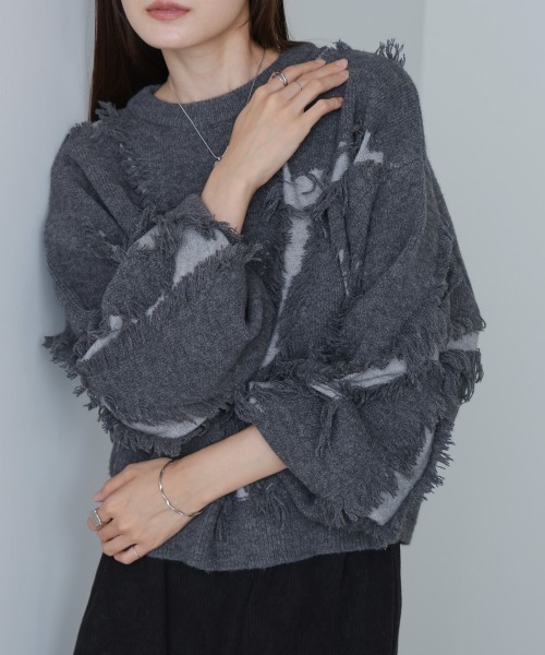 Bab(バブ)の「シャギージャガードニットトップス(ニット/セーター・レディース・ベージュ/ライトグリーン/アイボリー/グレー・FREE)」の6枚目の写真