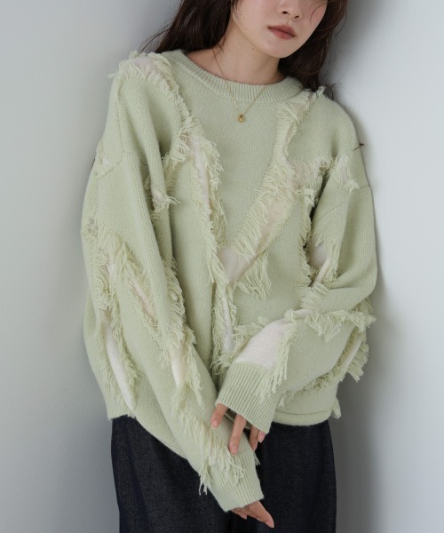 Bab(バブ)の「シャギージャガードニットトップス(ニット/セーター・レディース・ベージュ/ライトグリーン/アイボリー/グレー・FREE)」の14枚目の写真