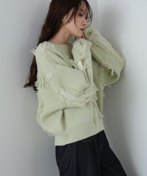 Bab(バブ)の「シャギージャガードニットトップス(ニット/セーター・レディース・ベージュ/ライトグリーン/アイボリー/グレー・FREE)」の16枚目の写真