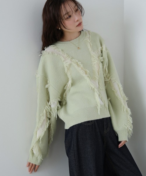 Bab(バブ)の「シャギージャガードニットトップス(ニット/セーター・レディース・ベージュ/ライトグリーン/アイボリー/グレー・FREE)」の19枚目の写真