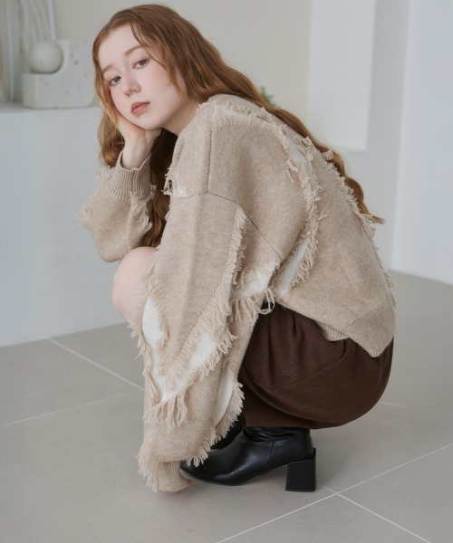 Bab(バブ)の「シャギージャガードニットトップス(ニット/セーター・レディース・ベージュ/ライトグリーン/アイボリー/グレー・FREE)」の9枚目の写真