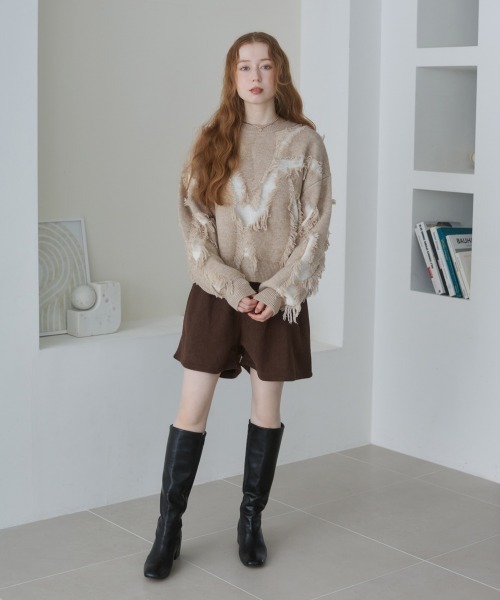 Bab(バブ)の「シャギージャガードニットトップス(ニット/セーター・レディース・ベージュ/ライトグリーン/アイボリー/グレー・FREE)」の13枚目の写真