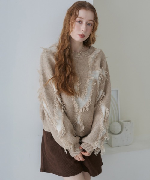 Bab(バブ)の「シャギージャガードニットトップス(ニット/セーター・レディース・ベージュ/ライトグリーン/アイボリー/グレー・FREE)」の11枚目の写真