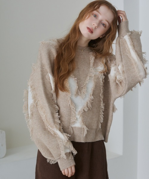 Bab(バブ)の「シャギージャガードニットトップス(ニット/セーター・レディース・ベージュ/ライトグリーン/アイボリー/グレー・FREE)」の15枚目の写真