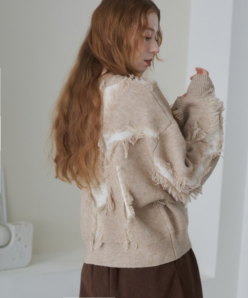 Bab(バブ)の「シャギージャガードニットトップス(ニット/セーター・レディース・ベージュ/ライトグリーン/アイボリー/グレー・FREE)」の10枚目の写真