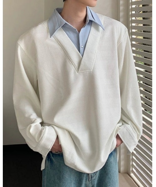 Otte(オッテ)の「シャツレイヤードトップス(シャツ/ブラウス・メンズ・ブラック/ホワイト・LARGE/MEDIUM/X-LARGE)」の2枚目の写真