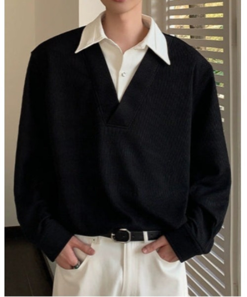 Otte(オッテ)の「シャツレイヤードトップス(シャツ/ブラウス・メンズ・ブラック/ホワイト・LARGE/MEDIUM/X-LARGE)」の1枚目の写真