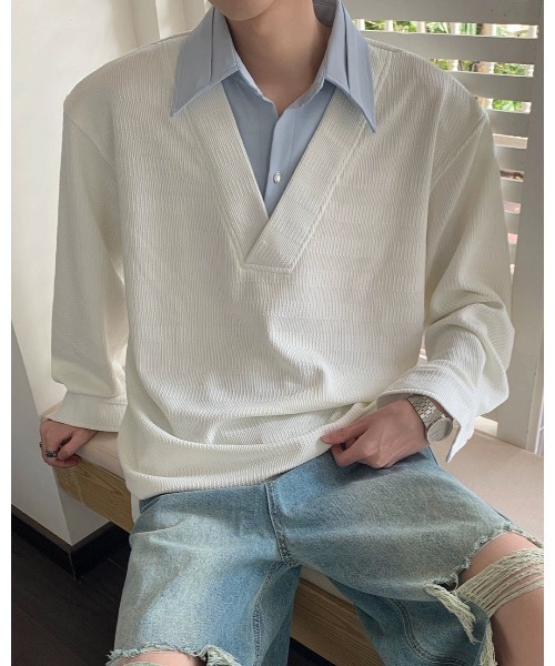 Otte(オッテ)の「シャツレイヤードトップス(シャツ/ブラウス・メンズ・ブラック/ホワイト・LARGE/MEDIUM/X-LARGE)」の6枚目の写真