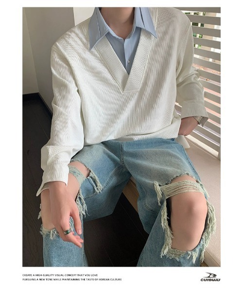 Otte(オッテ)の「シャツレイヤードトップス(シャツ/ブラウス・メンズ・ブラック/ホワイト・LARGE/MEDIUM/X-LARGE)」の12枚目の写真
