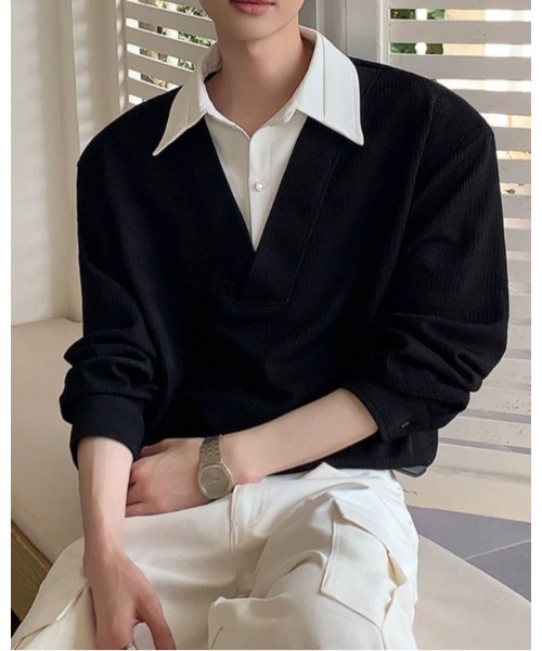 Otte(オッテ)の「シャツレイヤードトップス(シャツ/ブラウス・メンズ・ブラック/ホワイト・LARGE/MEDIUM/X-LARGE)」の7枚目の写真