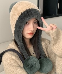 shoppinggo(ショッピングゴー)の帽子 ポンポン ふわもこ 柔らか 耳あて付き レディース 秋冬 ハット 冬 暖かい 防寒(ニットキャップ/ビーニー)