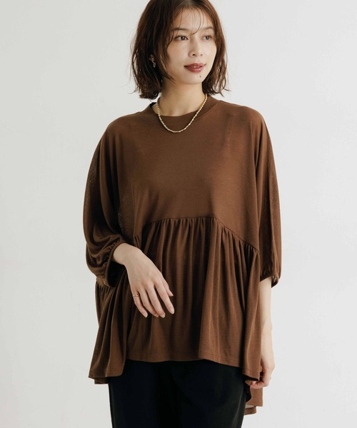 studio CLIP（スタディオクリップ）の「ギャザードルマンプルオーバー（Tシャツ/カットソー・レディース・ブラウン/ブラック/アイボリー・FREE）」の2枚目の写真