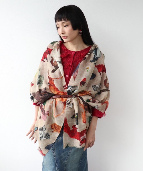 Three Four Time（ｽﾘｰﾌｫｰﾀｲﾑ）の「ウールシルクアニマルショール（ストール/ショール・レディース・ベージュ/ネイビー・FREE）」の3枚目の写真