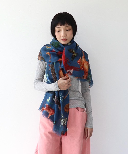 Three Four Time（ｽﾘｰﾌｫｰﾀｲﾑ）の「ウールシルクアニマルショール（ストール/ショール・レディース・ベージュ/ネイビー・FREE）」の10枚目の写真