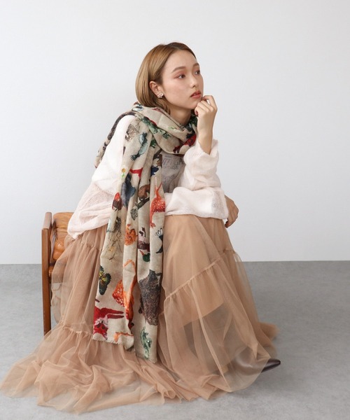 Three Four Time（ｽﾘｰﾌｫｰﾀｲﾑ）の「ウールシルクアニマルショール（ストール/ショール・レディース・ベージュ/ネイビー・FREE）」の7枚目の写真