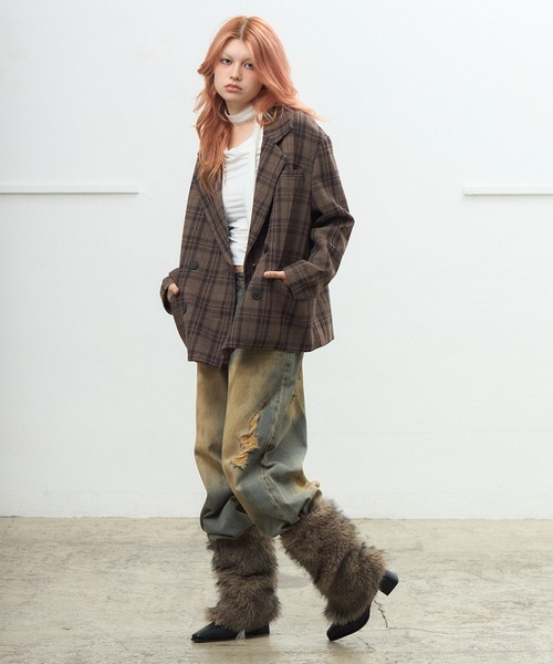 セール】ウールミックスチェックオーバーダブルジャケット（テーラード