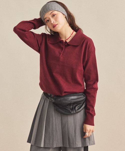 MIRROR STOKE（ミラーストーク）の「【ZOZO限定】POLO-NECK SWEATER/ポロネックセーター（ニット/セーター・レディース・ワイン/グレー/アイボリー・MEDIUM）」の3枚目の写真