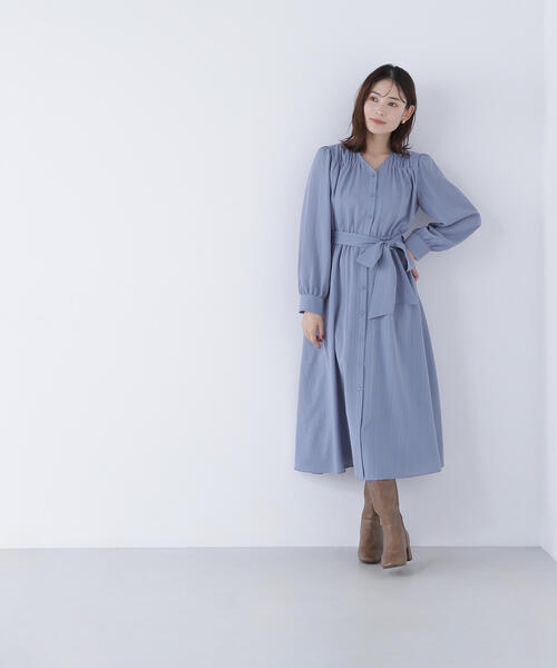 NATURAL BEAUTY BASIC(ナチュラルビューティーベーシック)の「◇ベルテッドシャドーストライプワンピース(ワンピース・レディース・ブルー/グレー/ネイビー・SMALL/MEDIUM)」の11枚目の写真