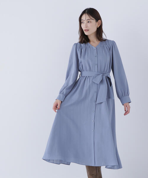 NATURAL BEAUTY BASIC(ナチュラルビューティーベーシック)の「◇ベルテッドシャドーストライプワンピース(ワンピース・レディース・ブルー/グレー/ネイビー・SMALL/MEDIUM)」の12枚目の写真