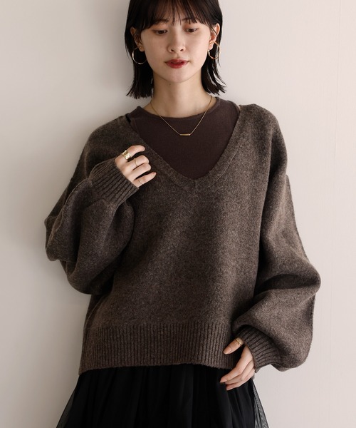 shetila(シェティラ)の「【2点セット】大人のレイヤードニット Vネックニット×タンクトップ(ニット/セーター・レディース・チャコール/ブラウン/グレイッシュベージュ/ブラック・M)」の3枚目の写真