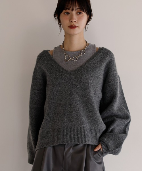 shetila(シェティラ)の「【2点セット】大人のレイヤードニット Vネックニット×タンクトップ(ニット/セーター・レディース・チャコール/ブラウン/グレイッシュベージュ/ブラック・M)」の19枚目の写真