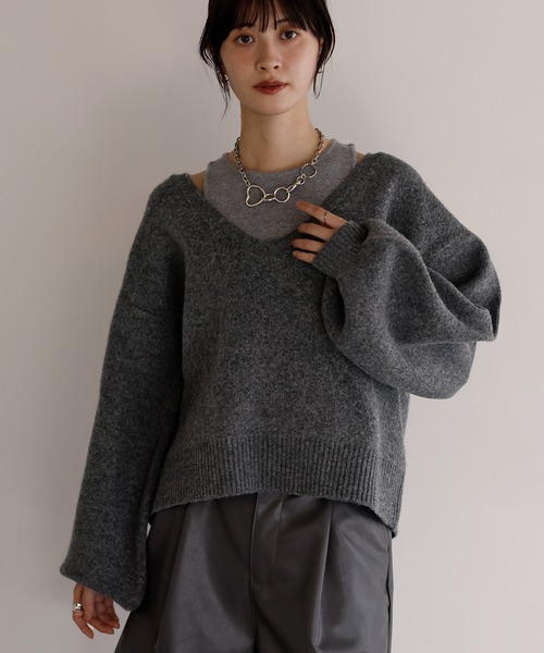 shetila(シェティラ)の「【2点セット】大人のレイヤードニット Vネックニット×タンクトップ(ニット/セーター・レディース・チャコール/ブラウン/グレイッシュベージュ/ブラック・M)」の20枚目の写真