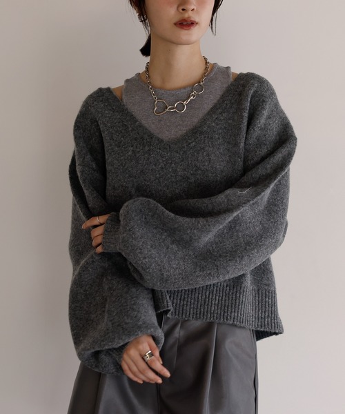 shetila(シェティラ)の「【2点セット】大人のレイヤードニット Vネックニット×タンクトップ(ニット/セーター・レディース・チャコール/ブラウン/グレイッシュベージュ/ブラック・M)」の21枚目の写真