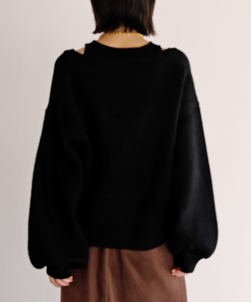 shetila(シェティラ)の「【2点セット】大人のレイヤードニット Vネックニット×タンクトップ(ニット/セーター・レディース・チャコール/ブラウン/グレイッシュベージュ/ブラック・M)」の9枚目の写真