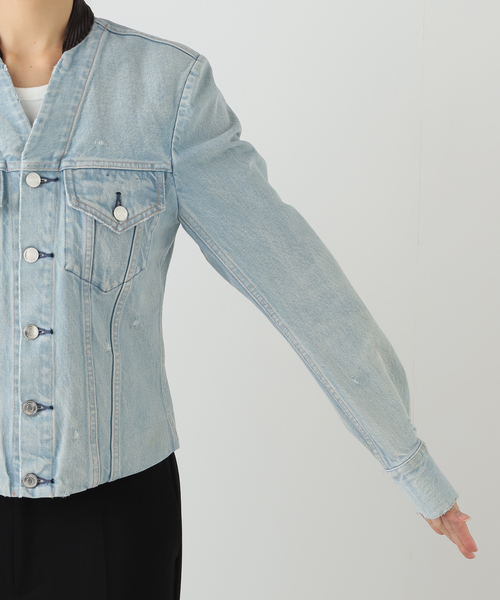 TANAKA（タナカ）の「TANAKA NO COLLAR TRUCKER JACKET ST-4-25-IC：ジャケット（デニムジャケット・レディース・サックスブルー・X-SMALL）」の3枚目の写真