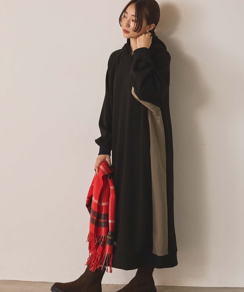 Gready Brilliant（グレディブリリアン）の「裏起毛バイカラーフーディ（ワンピース・レディース・グレー系その他/ブラック×ベージュ・FREE）」の2枚目の写真