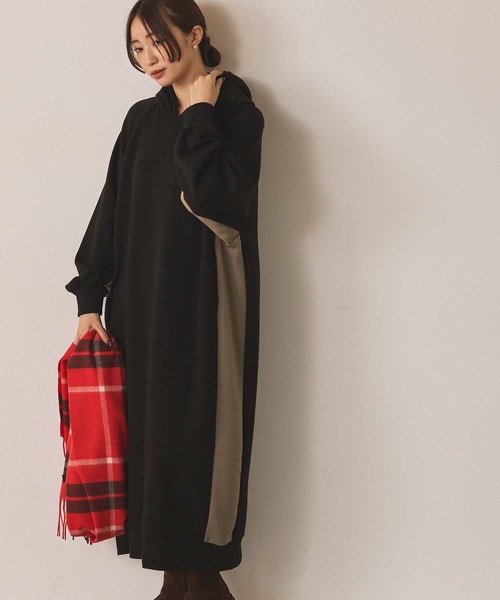 Gready Brilliant（グレディブリリアン）の「裏起毛バイカラーフーディ（ワンピース・レディース・グレー系その他/ブラック×ベージュ・FREE）」の14枚目の写真