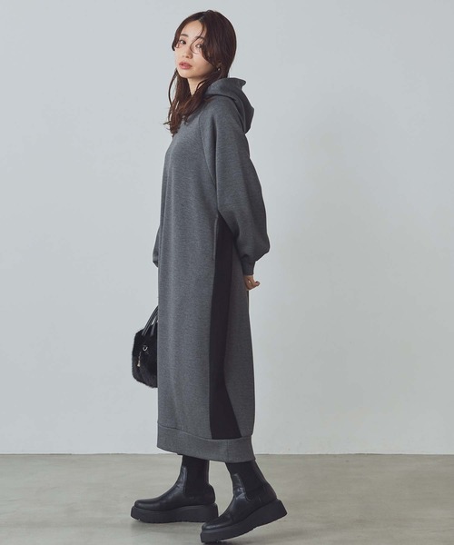 Gready Brilliant（グレディブリリアン）の「裏起毛バイカラーフーディ（ワンピース・レディース・グレー系その他/ブラック×ベージュ・FREE）」の16枚目の写真