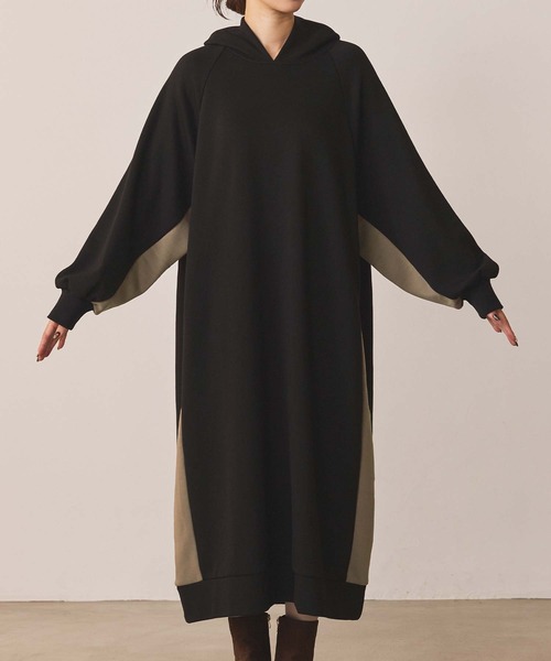 Gready Brilliant（グレディブリリアン）の「裏起毛バイカラーフーディ（ワンピース・レディース・グレー系その他/ブラック×ベージュ・FREE）」の22枚目の写真