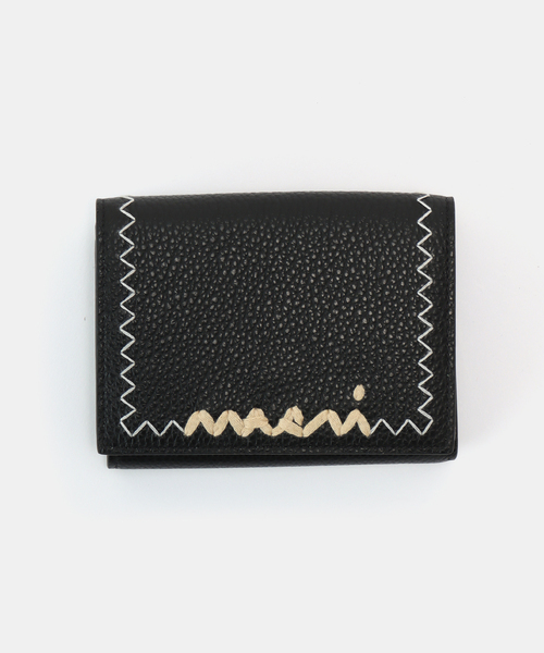 k*9様 MARNI ブラックレザー 財布 Black leather bifold wallet with Marni Mending embroidery | Marni